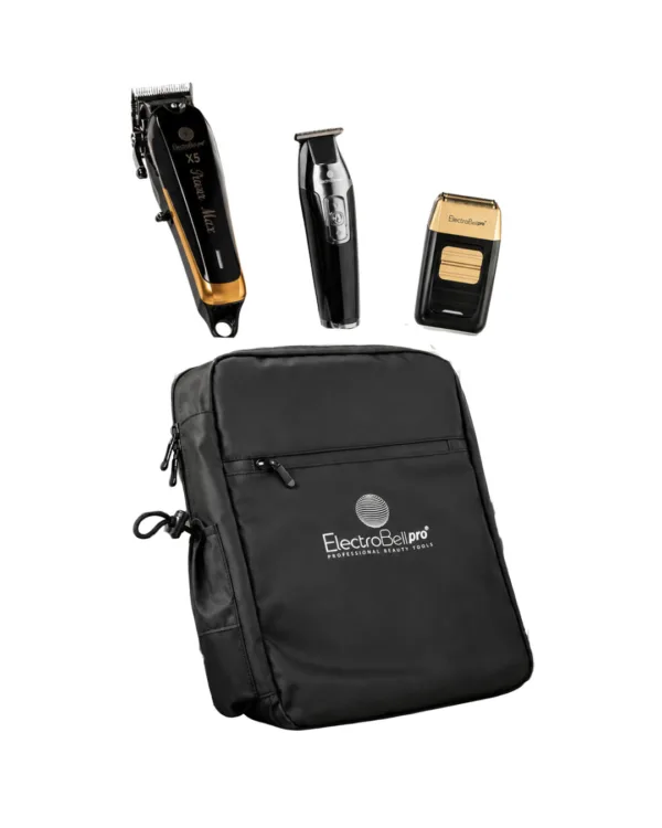 Kit inicio BarberPRO: Morral convertible + Peluquera X5 + Patillera Revolution + Shaver EB-04B